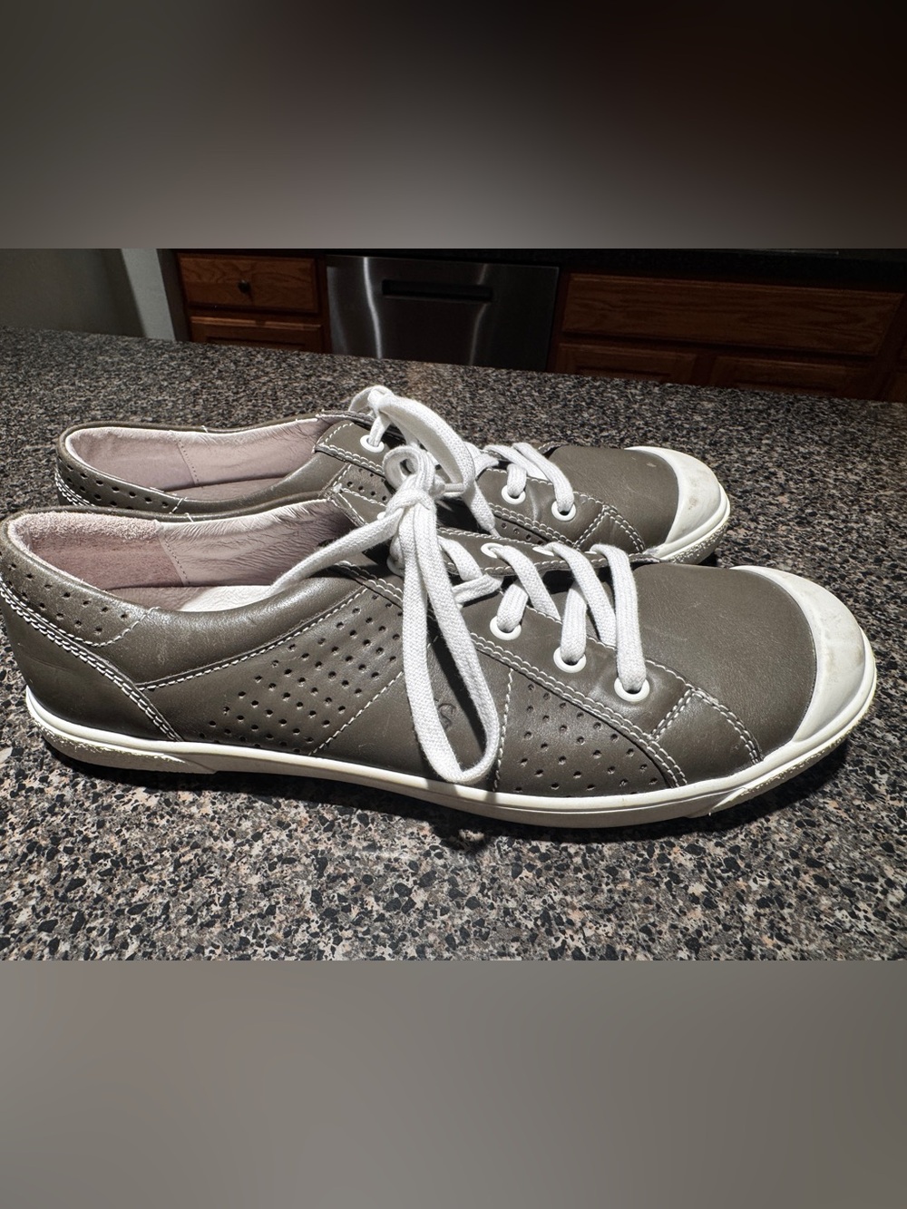 Josef Seibel Olive Gray Lace-Up Perforated Sneakers size 40